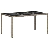Rectangular Patio Table with Glass Top Light Gray, 59.1"x35.4"x29.5" PE Poly Rattan Outdoor Dining Table for Garden Backyard