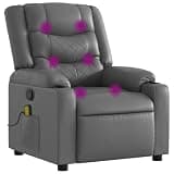 KTPRTOCK Manual Recliner Chair with 6 Massage Points, 135 Degree Reclining Grey Faux Leather Armchair with Vibration Massage, Cup Holders and Side Pocket