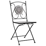 DXKDUSOKJ Set of 2 Mosaic Bistro Chairs with Ceramic Seats, Powder-Coated Iron Frame for Garden Patio Balcony, Gray