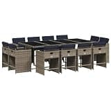 Makastle 13 Piece Garden Dining Set with Cushions Grey Poly Rattan