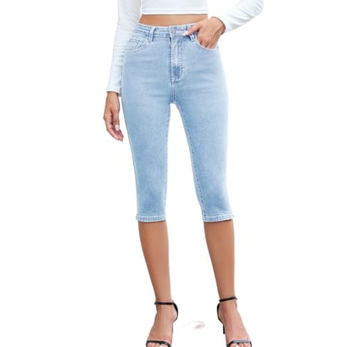 Sdeycui Women Fashion Tight Jeans Business High Waisted Tummy Pants Solid Color Straight Leg Cropped Pants with Pockets