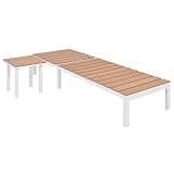 TUERYAFEK Outdoor Sun Lounger Set of 2 with White and Brown Aluminum Frame, Adjustable Backrest for Sunbathing, WPC Surface Patio Chaise Lounge for Garden or Pool