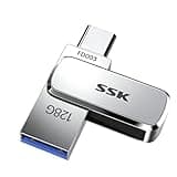 SSK 128GB Flash Drive USB C Thumb Drive up to 240 MB/s, Dual USB FlashDrive USB-C and A 3.2, Zinc Pendrive Memory Stick for iPhone 15/16Pro/Win/Android OTG with Water, Dust, and Drop Resistance