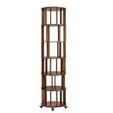 FRITHJILL 6 Tier Rotating Bookshelf Tower, Solid Wood Round Spinning Bookcase with Locking Wheels, 360° Display Storage Shelf for Small Spaces, Living Room, Home Office, Walnut