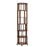 FRITHJILL 6 Tier Rotating Bookshelf Tower, Solid Wood Round Spinning Bookcase with Locking Wheels, 360° Display Storage Shelf for Small Spaces, Living Room, Home Office, Walnut