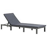 KGFHERENB Sun Lounger with Cushion, 5-Position Adjustable Outdoor Recliner for Patio Garden and Poolside, PE Rattan and Steel Frame, Anthracite, 23.6 x 76.8 x 8.7 Inches