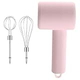 Wireless Electric Egg Beater, USB Rechargeable Hand Mixer with Dual Stainless Steel Whisks, Ergonomic Handle, Low Noise for Whipping Cream, Baking, Pink