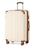 Coolife Luggage, Suitcase with Durable and Lightweight, Large Checked Luggage with ABS Hardshell Expandable, Dual Spinner Wheels, TSA Lock, and YKK Zipper(apricot white, L(28in))