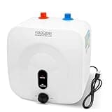 Fisoceny 2.5 Gallon Mini Tank Water Heater Under Sink Hot Water 1500W 120V Water Heaters for RV Kitchen RV 1/2”NPT Stainless Steel Hose 3-way Fitting White