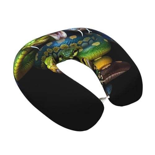 Fuzquwu Colorful Viper Snake Pattern Neck Pillow for Traveling Airplane,Pure Memory Foam U-Shaped Neck Pillows for Flight Headrest Sleep