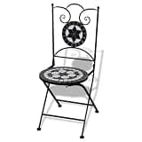 DXKDUSOKJ Set of 2 Folding Bistro Chairs with Ceramic Black and White Mosaic Seats, Powder-Coated Iron Frame for Garden Patio Balcony
