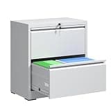 Kiwaou 2 Drawer Lateral File Cabinet with Lock, Metal Wide Horizontal Filing Cabinet for Letter Legal A4 F4 Hanging Files, White