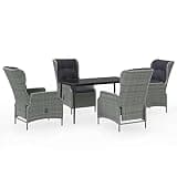 TUERYAFEK 5 Piece Patio Dining Set Light Gray with Steel Frame, PE Rattan Reclining Chairs, Adjustable Backrest, and Glass Tabletop