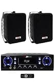 Speaker and Amplifier Sound System Set Black Small Package 1 Amplifier + 2 Speakers Wired Connection - Black