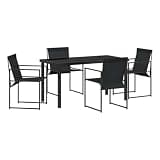Afuera Living 5 Piece Powder-Coated Steel Garden Dining Set, Black Finish, UV-Resistant Textilene Chairs, Rectangular Table, Modern Minimalist Design, Outdoor Patio or Terrace Dining Set for 4