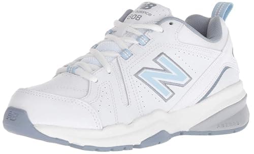 New Balance Women's 608 V5 Casual Comfort Cross Trainer, White/Light Blue, 6.5 Wide