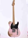 Rhxflame 6 Strings Pink Road Worn Electric Guitar, Alder Body, Roasted Canada Maple Neck & Fingerboard, Rounded End Frets, Tremolo Bridge, Vintage Tuners