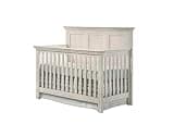 Pemberly Row Wood Transitional Convertible Crib, Rustic White Finish, Solid Rubberwood & Select Hardwood Construction, Multi-Stage Nursery Furniture with Tuscan Style
