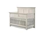 Pemberly Row Wood Transitional Convertible Crib, Rustic White Finish, Solid Rubberwood & Select Hardwood Construction, Multi-Stage Nursery Furniture with Tuscan Style