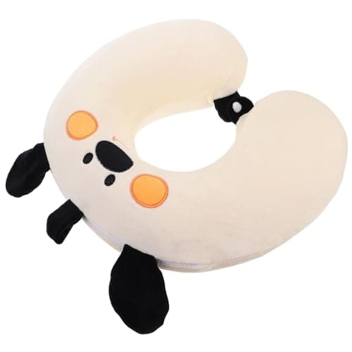 Cabilock Travel Neck Rest Cushion and U-Shaped Headrest Pillow, Memory Foam with Cute White Dog Cartoon Cover, Car and Airplane Travel Pillow for Neck Support and Chin Rest