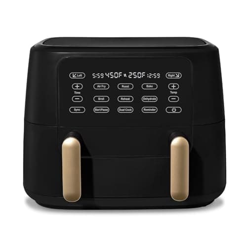 Dual Air Fryer 9 Qt with 2 Baskets & Touchscreen – Large Capacity Air Fryer with Sync Cooking, Fast Even Crisping, Easy Clean, Perfect for Family Meals (Black)