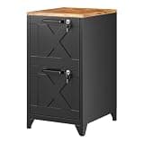 BYNSOE File Cabinet with Lock Vertical Filing Storage Cabinet Office Home Steel for Letter Size File Cabinet Locked,Assembly Required (Black, 2 Drawers-Metal Leg/Wood Top)