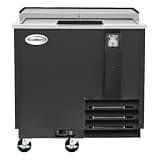 Pemberly Row 36" Commercial Bottle Cooler, Black Finish, Built-in Bottle Opener, 9 cu. ft. Capacity, Stainless Steel Construction, Rolling Casters, Automatic Defrost, Freestanding Bar or Restaurant