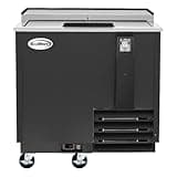 Pemberly Row 36" Commercial Bottle Cooler, Black Finish, Built-in Bottle Opener, 9 cu. ft. Capacity, Stainless Steel Construction, Rolling Casters, Automatic Defrost, Freestanding Bar or Restaurant
