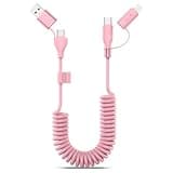 Pink Coiled Car Charging Cable 2-in-1 (USB-C & Lightning), 3FT Cute Car Accessories for iPhone 17/16/15, Samsung Galaxy — Supports Apple CarPlay & Android Auto