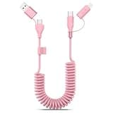 Pink Coiled Car Charging Cable 2-in-1 (USB-C & Lightning), 3FT Cute Car Accessories for iPhone 17/16/15, Samsung Galaxy — Supports Apple CarPlay & Android Auto