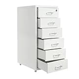 DuYouG Metal Vertical File Cabinets, 6 Tiers File Cabinet with Lock, Moveable Freestanding File Organizer for Home, Office, Study, Dresser White