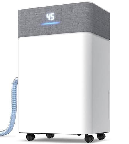 AKIRES 55Pint Dehumidifier for 4000Sq.Ft, Smart Dehumidifier with Drain Hose, 1.15Gal Removable Tank, LED Display, 24H Timer & Child Lock, Dehumidifier for Basement,Bedroom,Bathroom(Pearl White)