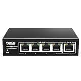 YuanLey 5 Port PoE Extender Gigabit with 4 PoE Out, 90W in, IEEE 802.3af/at/bt Mini 5 Channel Switch1000Mbps, Metal Casing, 6KV Lightning Protection, Passthrough Switch, Plug and Play