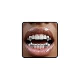 INSYOHO Silver Vampire Teeth Grillz - Grills for Your Teeth Top Single Fangs Bottom Open Face Tooth Cap Mouth Grills for Men Women Hip Hop Rapper Halloween Cosplay Dental Jewelry Costume Accessory