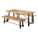 WYMCHMSX 3 Pieces ,Rectangle Dining Table ,2-Benches Set,Wooden Frame ,Metal Frame,Outdoor ,Garden, Courtyard,