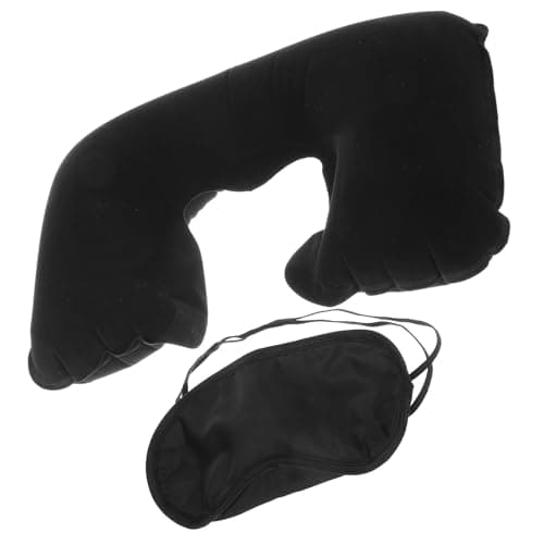 SHINYPASING Inflatable Travel Neck Pillow Airplane U-Shaped Pillow with Eye Mask and Portable Black Inflatable Set for Flight, Train, and Car Trips