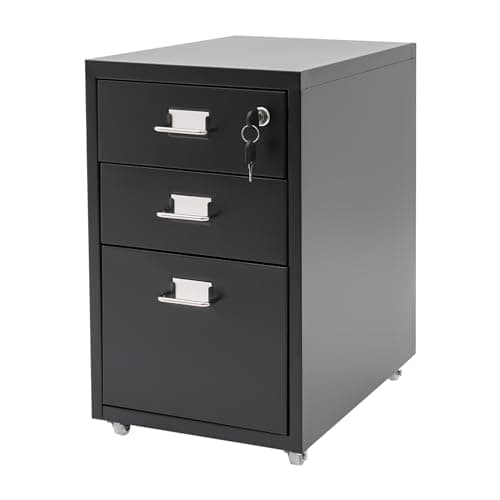 YUASDUU 3 Drawer File Cabinet with Lock, Heavy Duty Steel Under Desk Filing Cabinet for Letter/Legal/A4 Size Mobile Black File Cabinet with Wheels and Label Holders for Home Office