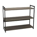Household Essentials Jamestown Wide 3 Shelf Open Storage Bookshelf Ashwood Rustic Wood Grain and Black Metal