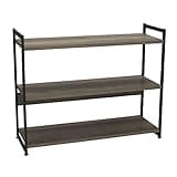 Household Essentials Jamestown Wide 3 Shelf Open Storage Bookshelf Ashwood Rustic Wood Grain and Black Metal