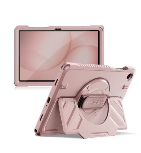 Dexnor Case for Samsung Galaxy Tab A11+/A11 Plus 11 inch 2025, Rugged Protective Case with 360° Rotating Hand Strap & Large Steady Stand & Screen Protector Shockproof Full-Body Bumper Cover,Pink