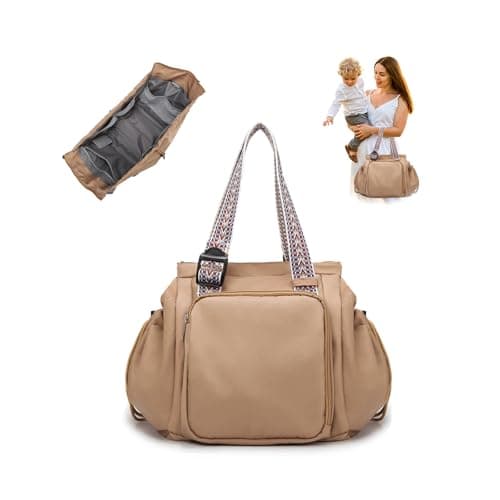 BELLPO Multifunctional Everyday Tote, 15 Pockets, Large Capacity, Durable, Under Seat Carry-on Work Diaper Travel Bag (Khaki)