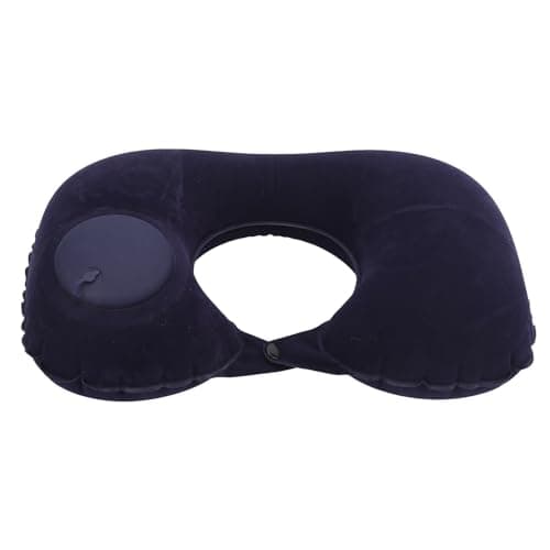 Inflatable U Shape Head Rest Cushion for Car Office Aircraft, PVC Soft Neck Pillow Press, Widely Used Travel Pillow for Adults and Children (E(Navy Blue))