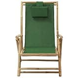 UERNGFTKM Bamboo Folding Relaxing Chair with Reclining Backrest and Pillow, 4-Position Adjustable Fabric Seat for Outdoor Garden, Green