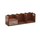 CFGH6FDF Large Capacity Divided Bookshelf with Drawer Desktop Wooden Storage Shelf Freestanding Book Shelf