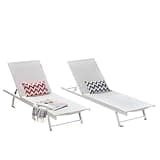 Mtlinasea Outdoor Chaise Lounge Set of 2, 5-Position Adjustable Reclining Chairs, White Steel Frame & Textilene Seat for Patio Poolside Lawn, 77.5" Long (White)