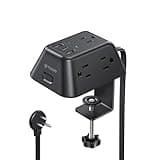 Desk Clamp Power Strip, Surge Protector with 5 AC Outlets and 3 USB Ports, Desk Mount Charging Station, Fit 1.97in Tabletop Edge Thick, 6FT Extension Cord, for Home Office Gaming Accessories, Black