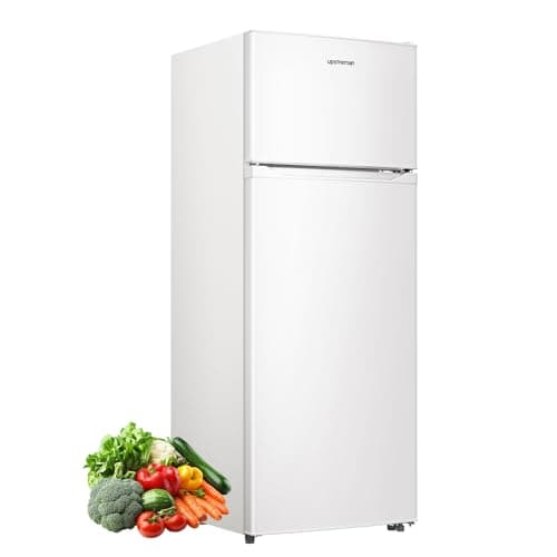 Upstreman 7.7 Cu Ft White Large Capacity Refrigerator with Freezer, Energy Efficient Compact Refrigerator, Adjustable Thermostat & Reversible Door for Apartment, Dorm, Office, Kitchen,White (BD-75)