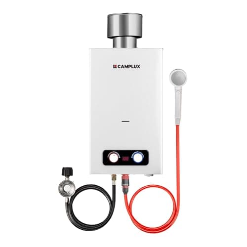 CAMPLUX 2.64 GPM Portable Tankless Water Heater, Outdoor Water Heater Propane with 4.3'' S/S Rain Cap, On Demand Propane Hot Water for Camping, Cabins, Outdoor Use