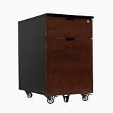 Desky Wooden Black Filing Cabinet 3-Drawer Mobile Pedestal with Lockable Castors Rubberwood Red Walnut Finish, Ball-Bearing Slides & Anti-Tip Design Fits A4/Foolscap Files