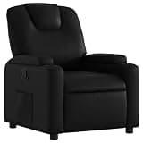 KTPRTOCK Manual Recliner Chair with Cup Holders, Black Faux Leather Reclining Armchair with Side Pocket, 135-Degree Tilt, Wood and Metal Frame
